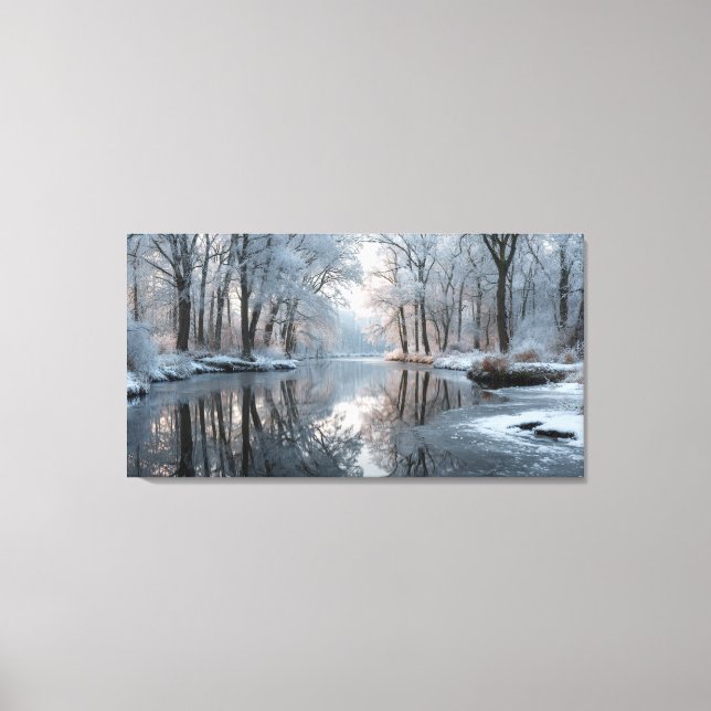 Winter forest scene with frosted trees canvas print (Front)