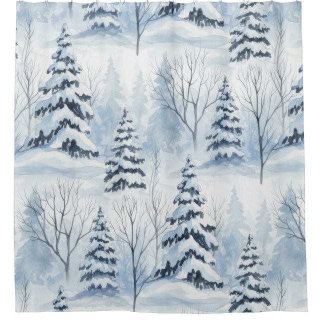 Winter Forest Serenity – Snow-Covered Woodland Shower Curtain (Front)
