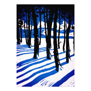 Winter Forest Shadows – Blue Minimal Nature Photo Print