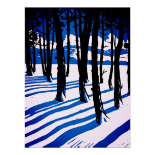 Winter Forest Shadows – Blue Minimal Nature Poster