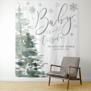 Winter Forest Silver Baby It's Cold Backdrop Tapestry