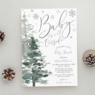 Winter Forest Silver It's Cold Outside Baby Shower Invitation