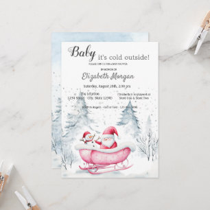  Winter Forest Sleight Santa Claus Baby Shower Invitation