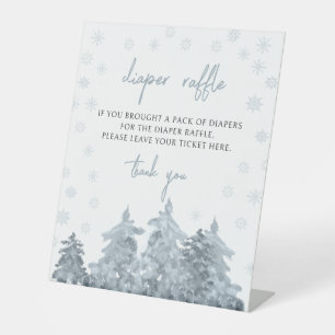 Winter forest snow baby shower diaper raffle sign