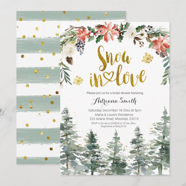 Winter Forest Snow in Love Bridal shower Invitation (Front/Back)