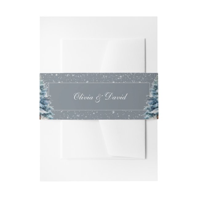 Winter Forest Snow Night Wedding Invitation Belly Band (Front Example)