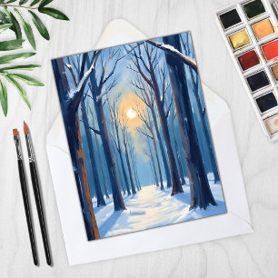 Winter Forest Snow Watercolor Trees Card