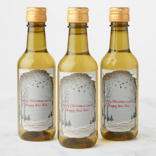 Winter Forest Snowflakes Birds Paper Cut  Wine Label