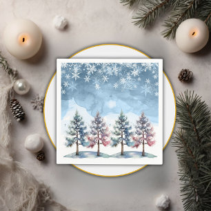Winter Forest Snowflakes & Pine Trees Baby Shower Napkin
