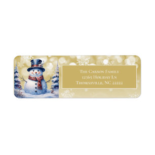 Winter Forest Snowman Christmas Gold Address