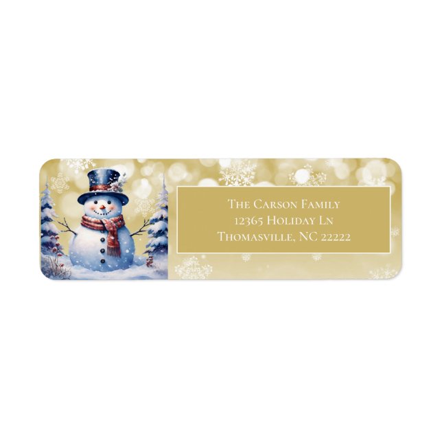 Winter Forest Snowman Christmas | Gold Address (Front)