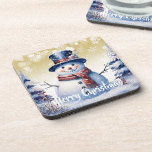 Winter Forest Snowman Christmas   Gold Coaster