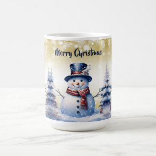 Winter Forest Snowman Christmas   Gold Coffee Mug