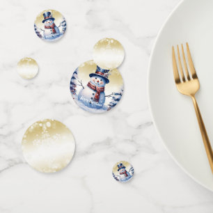 Winter Forest Snowman Christmas Gold Confetti