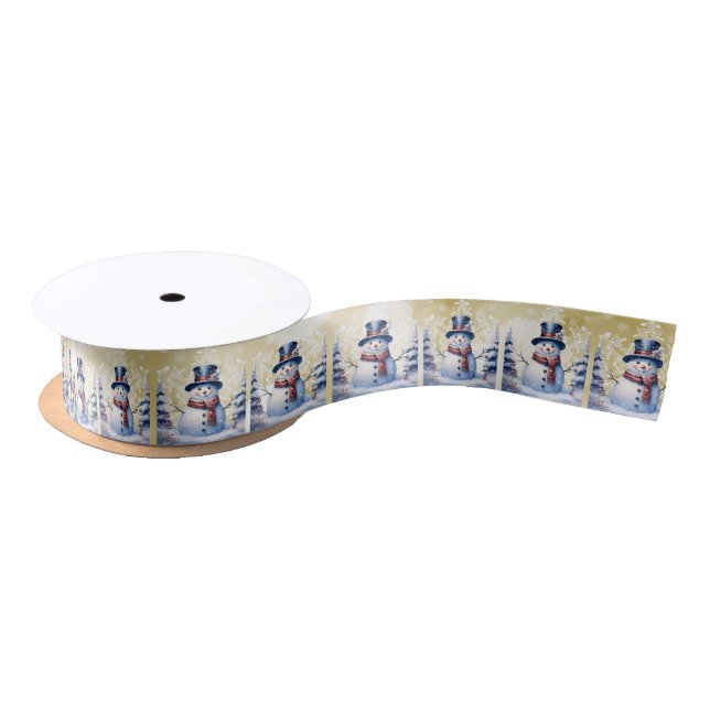 Winter Forest Snowman Christmas | Gold Satin Ribbon (Spool)