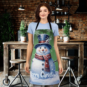 Winter Forest Snowman Christmas   Green Apron