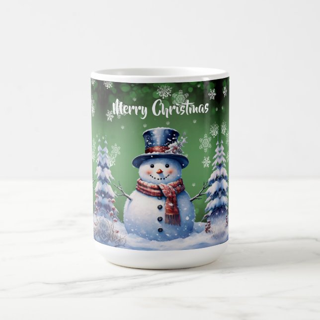 Winter Forest Snowman Christmas | Green Coffee Mug (Center)
