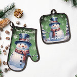 Winter Forest Snowman Christmas | Green Oven Mitt & Pot Holder Set<br><div class="desc">Add some holiday cheer to your holiday baking this year with a set of Green Winter Forest Snowman Christmas Personalised Oven Mitt and Pot Holder Set. Set design features a cute snowman in a charming top hat and scarf standing in a winter forest scene with falling snow. Additional kitchen items...</div>