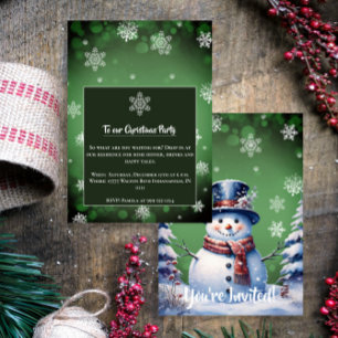 Winter Forest Snowman Christmas    Green Party Invitation