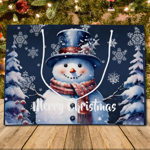 Winter Forest Snowman Christmas Large Gift Bag