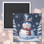 Winter Forest Snowman Christmas Magnet<br><div class="desc">Add a whimsical touch to your kitchen this holiday season with a Winter Forest Snowman Christmas Magnet. Magnet design features a cute snowman in a charming top hat and scarf standing in a winter forest scene with falling snow.  Additional holiday items available with this design.</div>