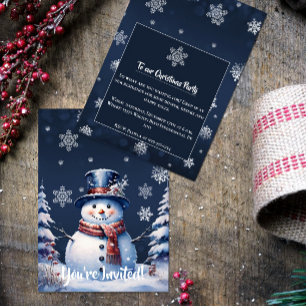 Winter Forest Snowman Christmas Party   Blue Invitation
