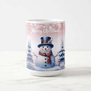 Winter Forest Snowman Christmas   Pink Coffee Mug
