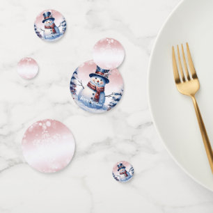 Winter Forest Snowman Christmas Pink Confetti
