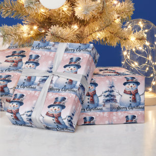 Winter Forest Snowman Christmas   Pink Wrapping Paper