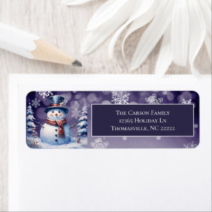 Winter Forest Snowman Christmas Purple Address