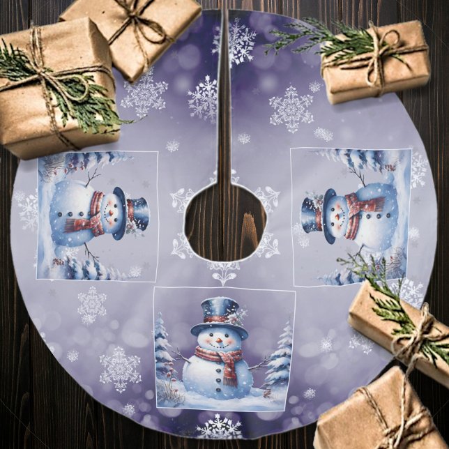 Winter Forest Snowman Christmas | Purple Brushed Polyester Tree Skirt (Purple Winter Forest Snowman Christmas Tree Skirt)