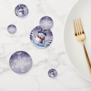 Winter Forest Snowman Christmas Purple Confetti