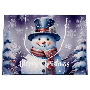 Winter Forest Snowman Christmas   Purple Large Gift Bag