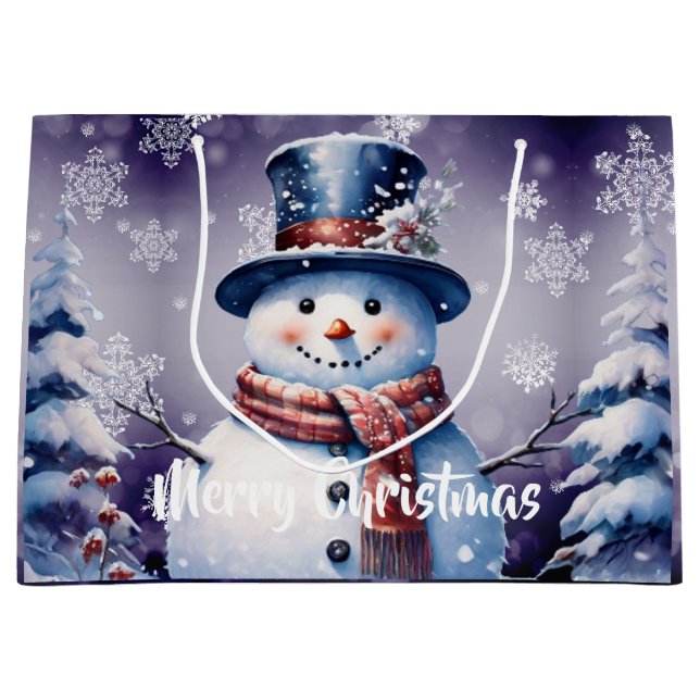 Winter Forest Snowman Christmas | Purple Large Gift Bag (Front)