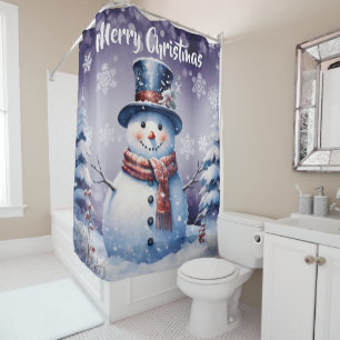 Winter Forest Snowman Christmas   Purple Shower Curtain