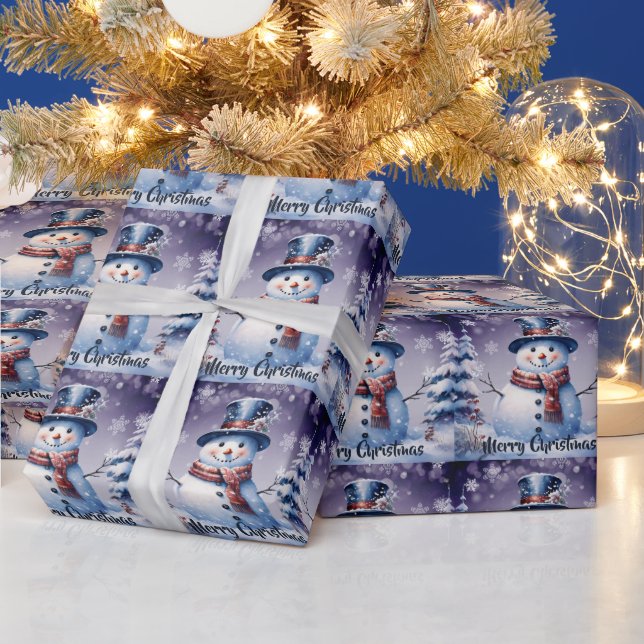 Winter Forest Snowman Christmas | Purple Wrapping Paper (Holidays)