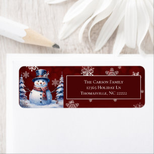 Winter Forest Snowman Christmas Red Address