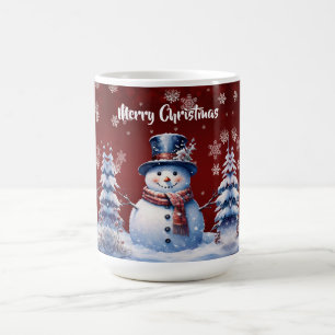 Winter Forest Snowman Christmas   Red Coffee Mug