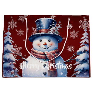 Winter Forest Snowman Christmas   Red Large Gift Bag