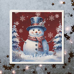 Winter Forest Snowman Christmas | Red Napkin<br><div class="desc">Add a festive touch to your holiday spread with a set of Red Winter Forest Snowman Christmas Holiday Paper Napkins. Napkin design features a cute snowman in a charming top hat and scarf standing in a winter forest scene with falling snow. Additional gift and holiday items available with this design...</div>