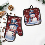 Winter Forest Snowman Christmas | Red Oven Mitt & Pot Holder Set<br><div class="desc">Add some holiday cheer to your holiday baking this year with a set of Red Winter Forest Snowman Christmas Personalised Oven Mitt and Pot Holder Set. Set design features a cute snowman in a charming top hat and scarf standing in a winter forest scene with falling snow. Additional kitchen items...</div>