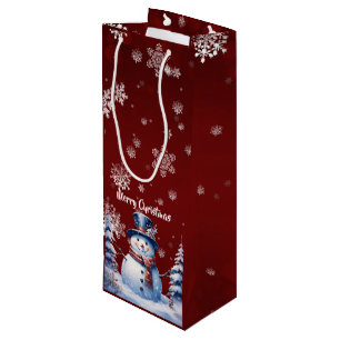 Winter Forest Snowman Christmas   Red Wine Gift Bag