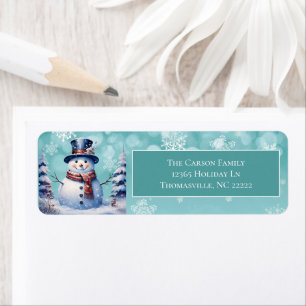 Winter Forest Snowman Christmas   Teal Address