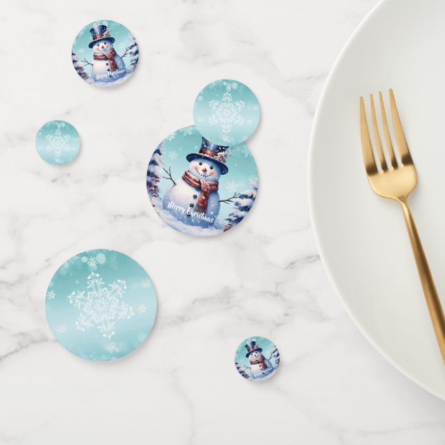 Winter Forest Snowman Christmas | Teal Confetti (Group)