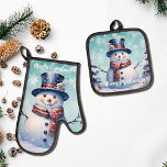 Winter Forest Snowman Christmas | Teal Oven Mitt & Pot Holder Set<br><div class="desc">Add some holiday cheer to your holiday baking this year with a set of Teal Winter Forest Snowman Christmas Personalised Oven Mitt and Pot Holder Set. Set design features a cute snowman in a charming top hat and scarf standing in a winter forest scene with falling snow. Additional kitchen items...</div>