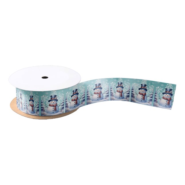 Winter Forest Snowman Christmas | Teal Satin Ribbon (Spool)