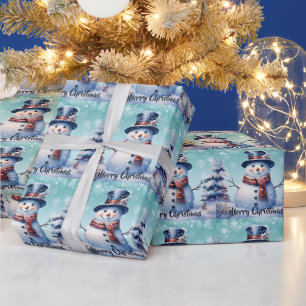 Winter Forest Snowman Christmas   Teal Wrapping Wrapping Paper
