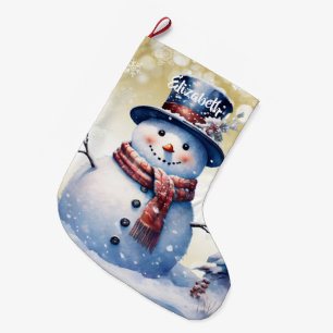 Winter Forest Snowman   Gold Large Christmas Stocking