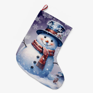 Winter Forest Snowman   Purple Large Christmas Stocking
