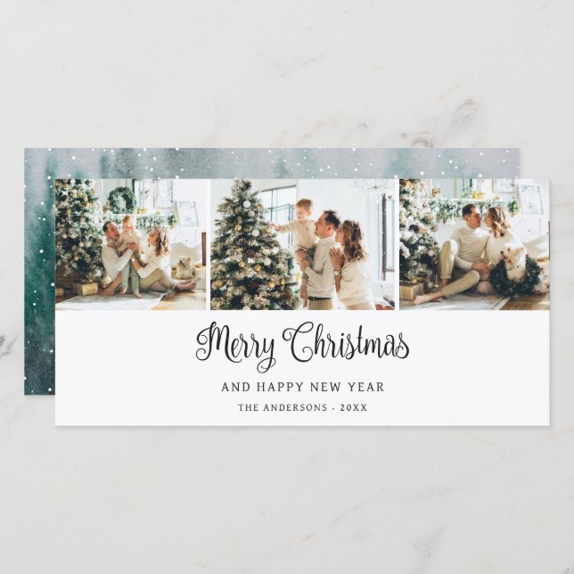 Winter Forest Snowy Merry Christmas Photo Holiday Card (Front/Back)